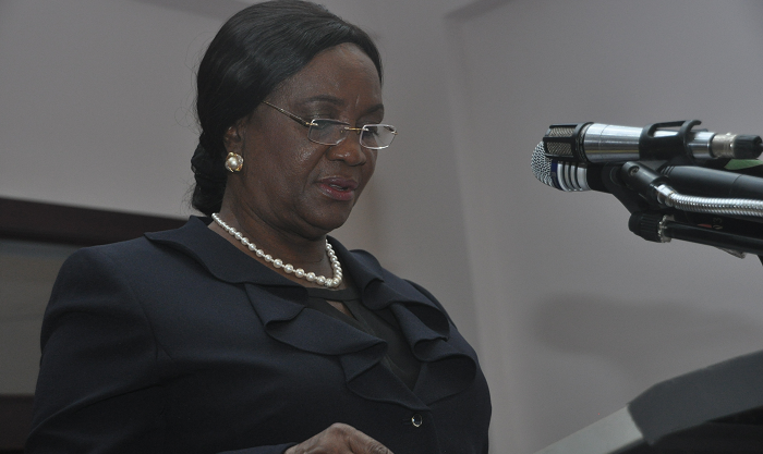 Mrs Georgina Theodora Wood , the Chief Justice, swearing in new magistrates and circuit court judges at a ceremony in Accra   Picture: SAMUEL TEI ADANO